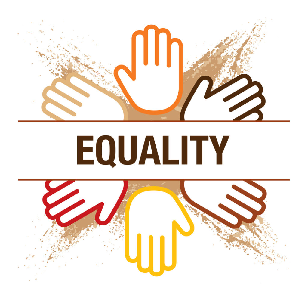 Vector of Equality Concept with Hand Palms in circle on Grunge Background