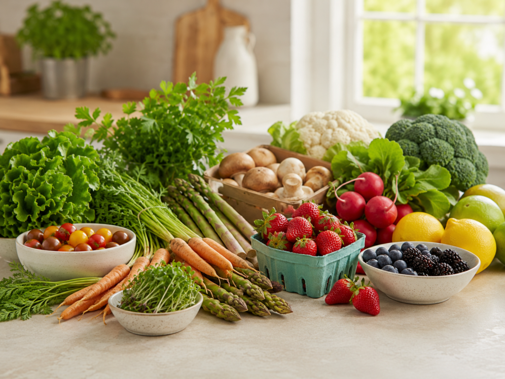 Picture of organic fruits and veggies